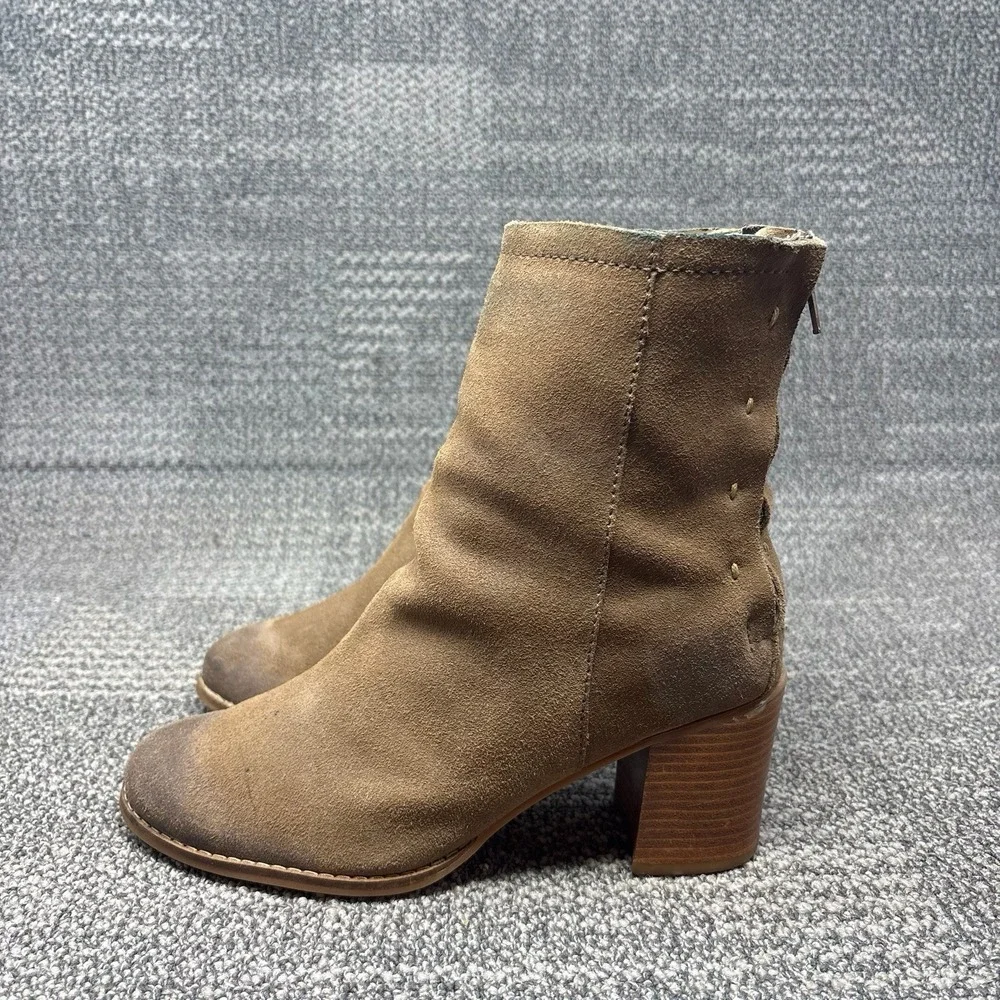 Seychelles Womens 8 Suede Leather Ankle Boots Brown Tan Block Heel Zip Booties